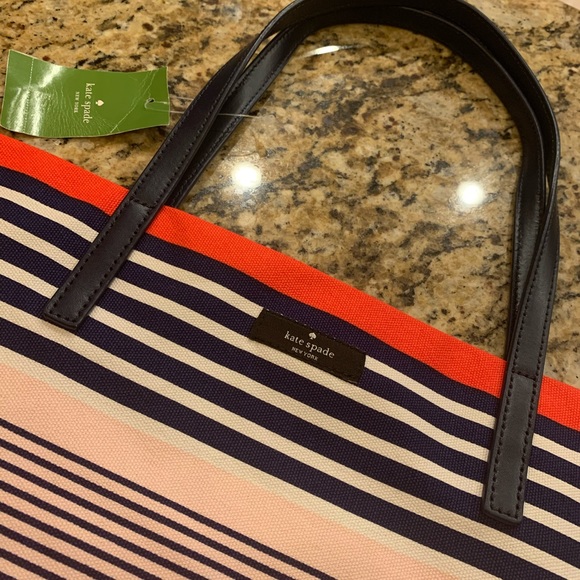 NWT Kate spade stripe canvas tote bon shopper bag - Picture 3 of 9